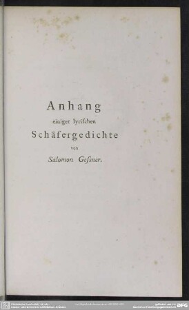 Anhang einiger lyrischen Schäfergedichte