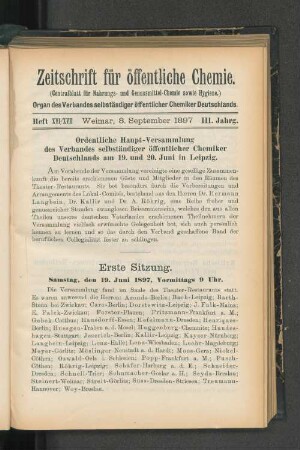 Ordentliche Haupt-Versammlung des Verbandes selbstständiger öffentlicher Chemiker Deutschlands am 19. und 20. Juni in Leipzig.