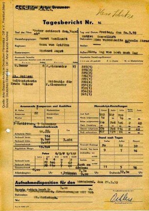 Tagesbericht Nr. 16 vom 20.03.1959