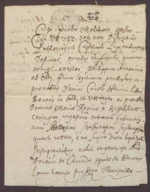 Taufzeugnis des Philipp Anton von Eltz-Uttingen(28. Februar 1679).