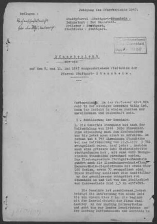 Stammheim (Stuttgart): Pfarrbericht 1947