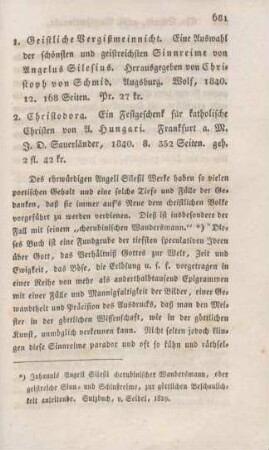 681-685 [Rezension] Angelus Silesius, Geistliche Vergißmeinnicht