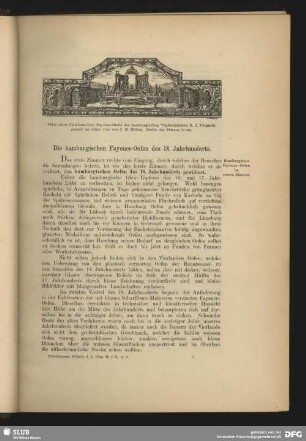 Die hamburgischen Fayence-Oefen des 18. Jahrhunderts