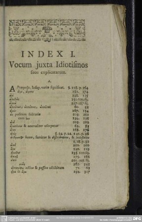 Index I. Vocum iuxta Idiotismos suos explicatarum