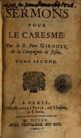 Sermons Pour Le Caresme, 2