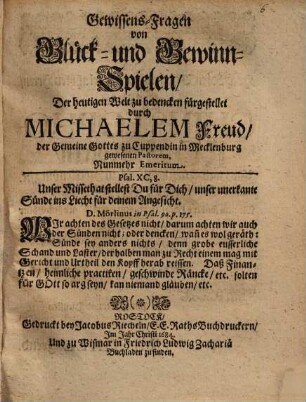 Gewissens-Fragen von Glück- und Gewinn-Spielen ...