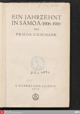 Ein Jahrzehnt in Samoa (1906-1916)