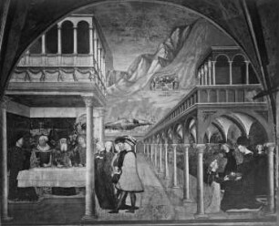 Freskenzyklus — Hauptraum — Gastmahl des Herodes & Salome überreicht das Haupt des Täufers der Herodias & Begräbnis des Täufers