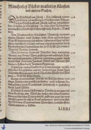 Mancherley Bücher in allerley Künsten und andern Sachen.