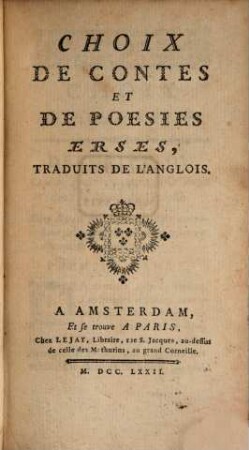 Choix De Contes Et Poesies Erses : Traduits De L'Anglois. 2
