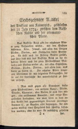 Sechszehnter Artikel des Traktats von Kainargich ...