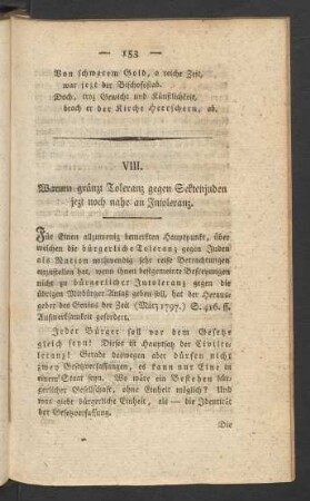 VIII. Warum gränzt Toleranz gegen Sektenjuden jezt noch nahe an Intoleranz