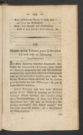 VIII. Warum gränzt Toleranz gegen Sektenjuden jezt noch nahe an Intoleranz