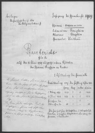Kirchheim/Neckar: Pfarrbericht 1929