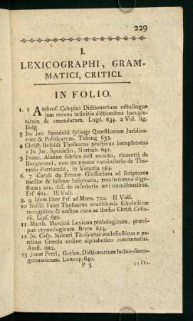I. Lexicographi, Grammatici, Critici.