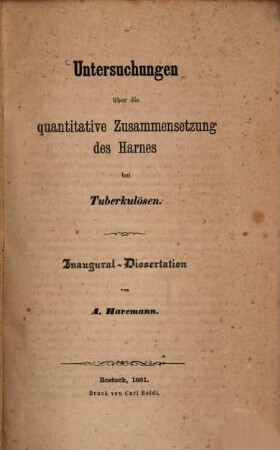 Untersuchungen über die quantitative Zusammensetzung des Harnes bei Tuberkulösen : Inaug. Diss.
