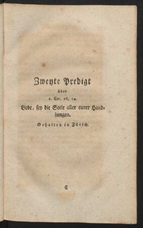 Zweyte Predigt über I. Cor. 16, 14.