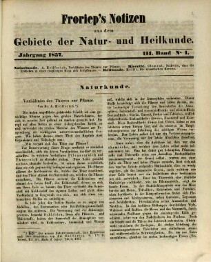 Froriep's Notizen aus dem Gebiete der Natur- und Heilkunde. 1857,3, 1857,3