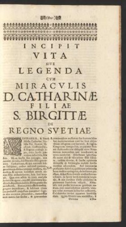 Incipit Vita Sive Legenda Cum Miraculis D. Catharinae Filiae S. Birgittae De Regno Svetiae