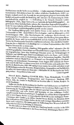 Hamburg CD-ROM, Bilder, Texte, Heimatkunde, virtuelle Wege durch Hamburgs Vergangenheit und Gegenwart, hrsg. von Heinrich Becker : Hamburg, 2004
