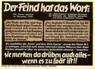 NS-Propagandazettel "Parole der Woche", Nr. 8, mit Zitaten aus englischen Zeitungen
