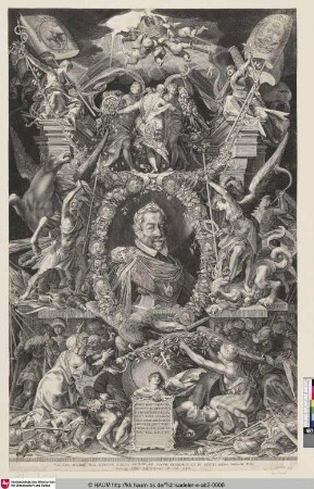 [Büste von Kaiser Matthias, umringt von einer Girlande mit Medaillon-Porträts]