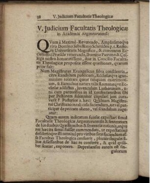 V. Iudicium Facultatis Theologiae in Academia Argentoratensi