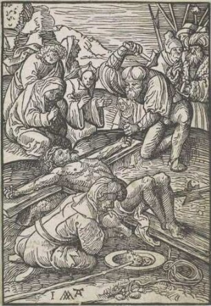 Christus wird an das Kreuz genagelt, Blatt 49 (von 66) aus der Serie "Die Kleine Passion"