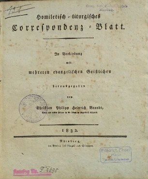 Homiletisch-liturgisches Korrespondenzblatt. 1832 = 8. Jahrgang