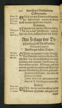 Am Festage der Beschneidung deß Christkindlin. Newjarstag genent.