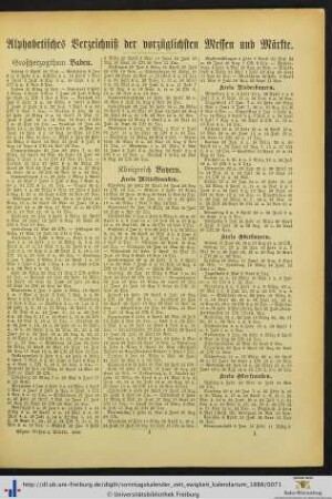 Alphabetisches Verzeichniß der vorzüglichen Messen und Märkte.