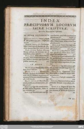 Index Praecipuorum Locorum Sacrae Scripturae, Qui in hoc Volumine explicantur.