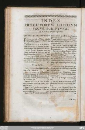 Index Praecipuorum Locorum Sacrae Scripturae, Qui in hoc Volumine explicantur.