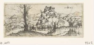 Landschaft mit einer Burg auf einem Felsen