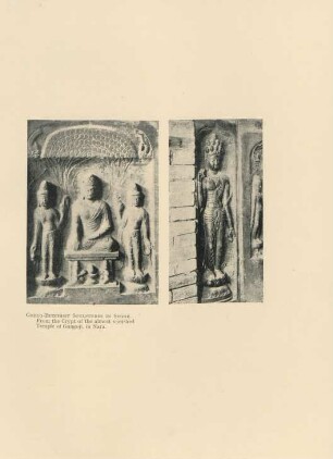 Greco-Buddhist sculptures in stone. From the Crypt of the almost vanished Temple of Gangoji, in Nara