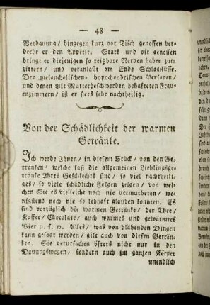 Von der Schädlichkeit der warmen Getränke