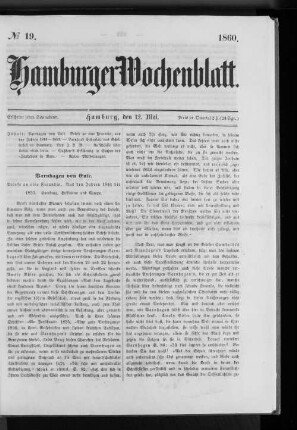 Nr. 19 1860. Hamburger Wochenblatt.