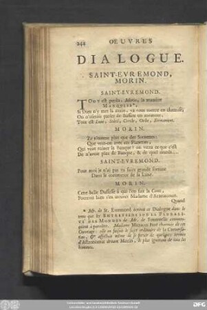 Dialogue. Saint-Evremond, Morin.