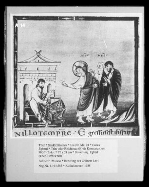 Codex Egberti — Berufung des Zöllners Levi, Folio 28verso