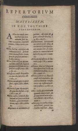 Repertorium omnium materiarum, in hoc volumini contentarum.