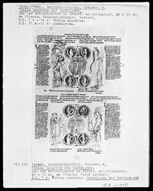 Biblia Pauperum und Apokalypse — Kreuzigung und Seitenwunde Christi, Folio 7recto