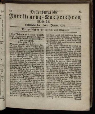 Sonnabends: den 21. Jenner, 1775.