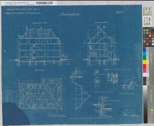 Verwaltungsgebäude der Reparaturwerkstätte Recklinghausen, Blatt 2: Schnitte, Sparrenlage, Details, M. 1:100 und M. 1:40 Hgv, Sknr.: 2, Fanr.: 9, Bunr.: 2