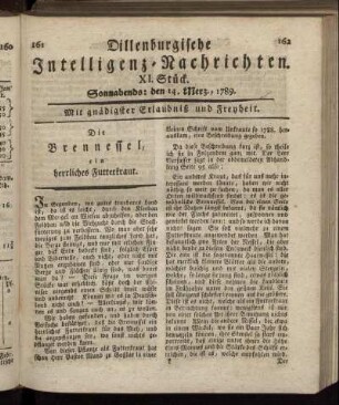 XI. Stück. Sonnabends: den 14. Merz., 1789.