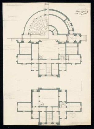 Sommertheater Monatskonkurrenz März 1878: Grundriss Zuschauerraum, Bühne, Bühnenunterbau 1:100