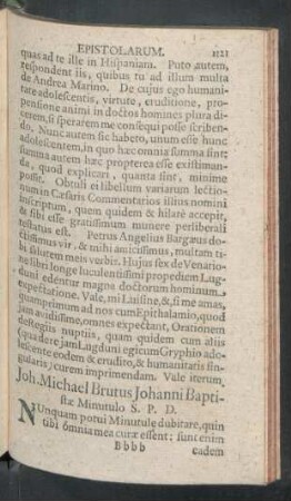 Joh. Michael Brutus Johanni Baptistae Minutulo S. P. D.