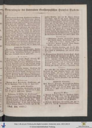 Genealogie des souverainen Großherzoglichen Hauses Baden.