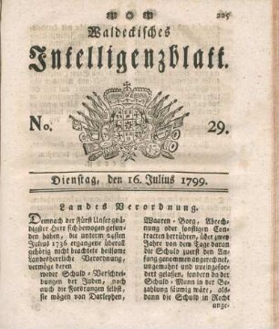 No. 29, Dienstag, den 16. Julius 1799