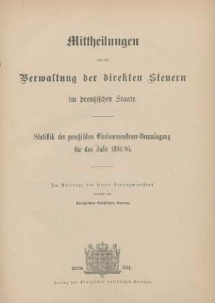 1894/95: Statistik der preußischen Einkommensteuer-Veranlagung