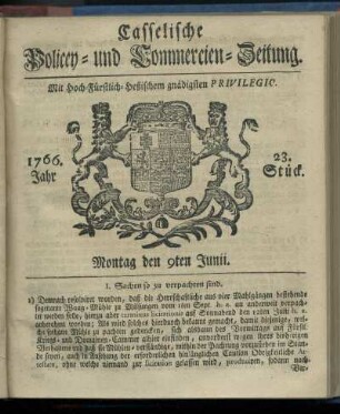 23. Stueck, Montag den 9ten Junii 1766
